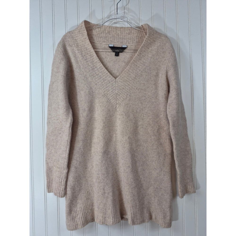 Chrissy Teigen x Revolve Wool Yak Blend V-Neck Tunic Ribbed Sweater Beige Medium